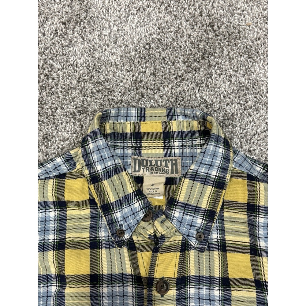 Duluth Trading Co Men's Yellow Plaid Flannel Button-Up Shirt Cotton Size Medium
